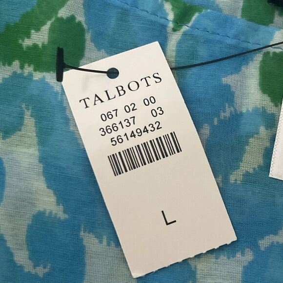 TALBOTS Kimono Shawl Blouse Size Large Blue Green NEW Summer Cotton Silk Coastal - Picture 5 of 6